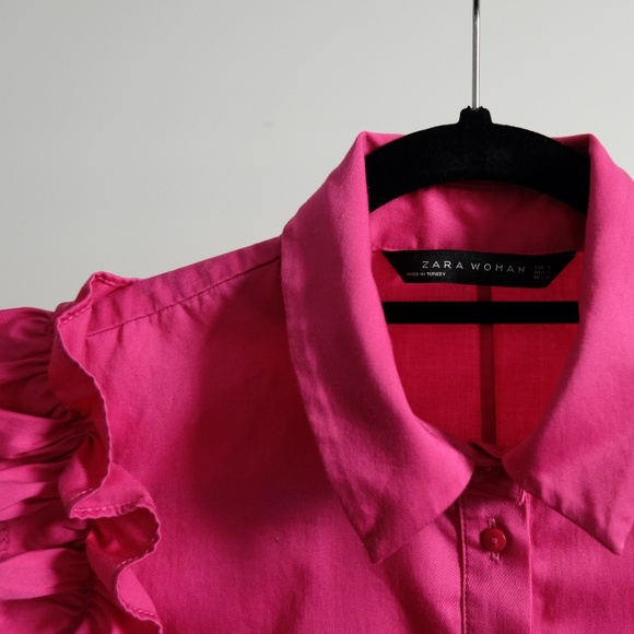 NWOT Zara Fuchsia Frilled Top - Picture 6 of 6